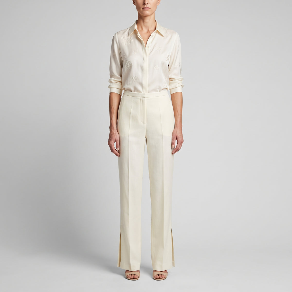 Ivory Tailored Side-Slit Trousers