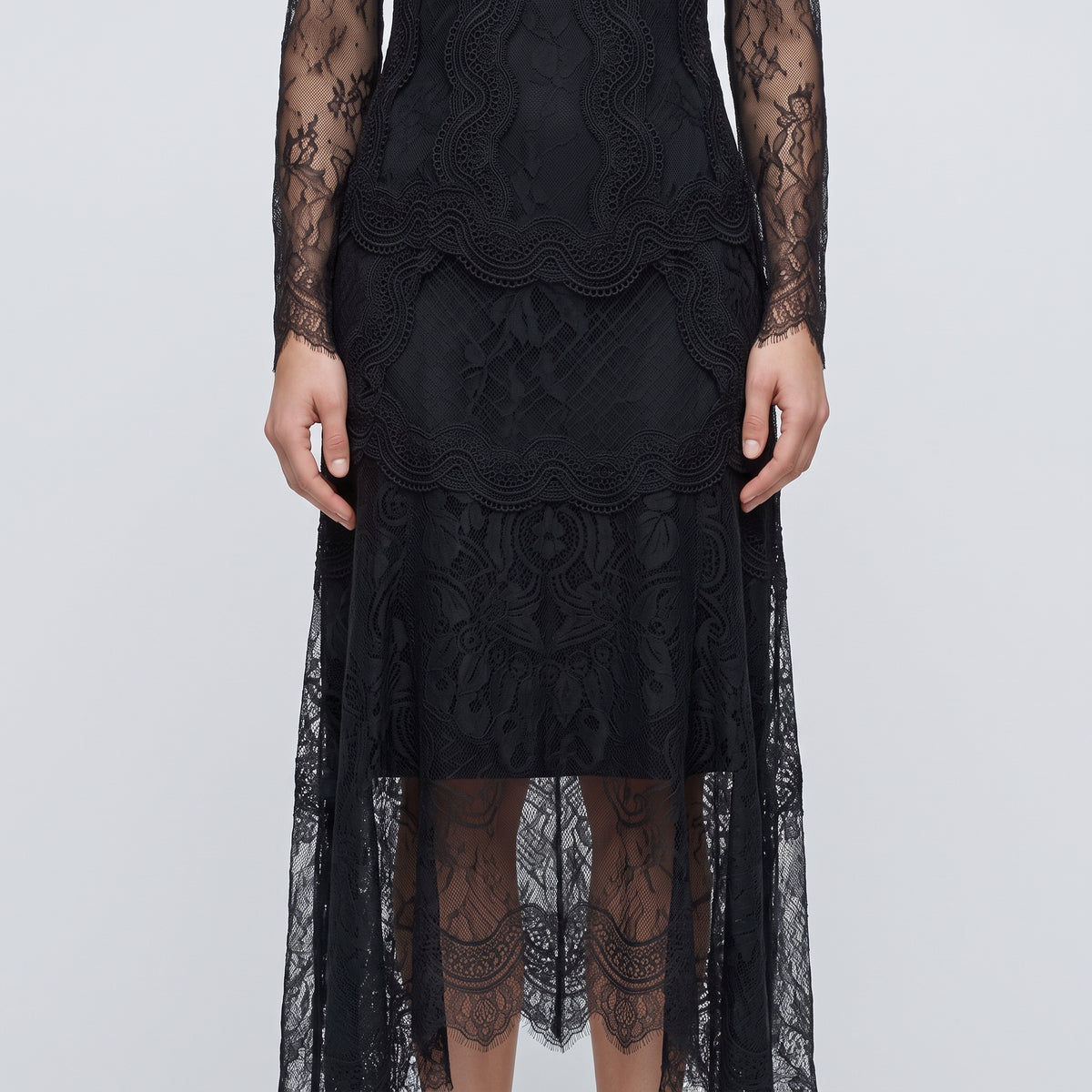 ALBERTA FERRETTI Sheer Black Lace Midi Dress - view 2