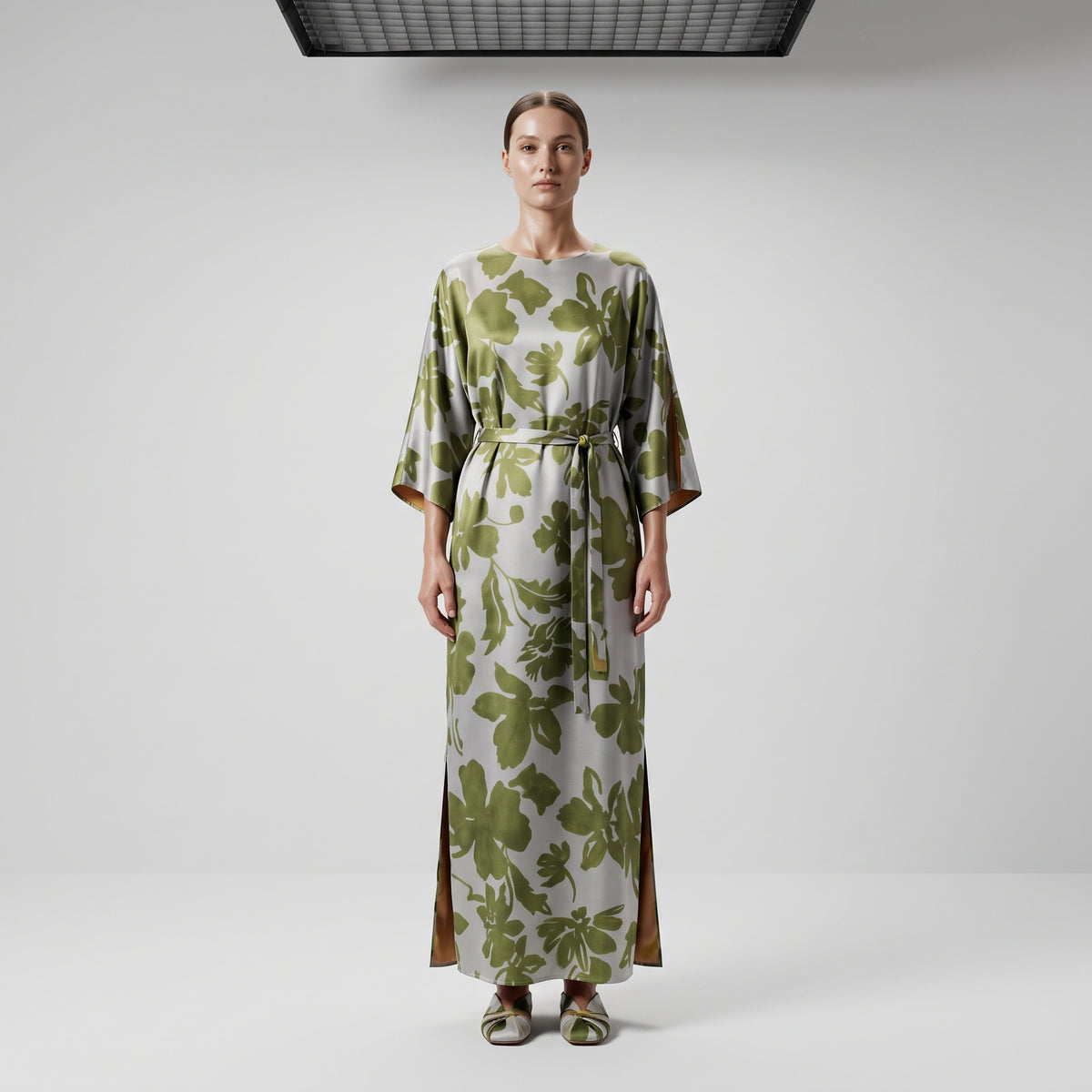 Floral Print Kimono Midi Dress