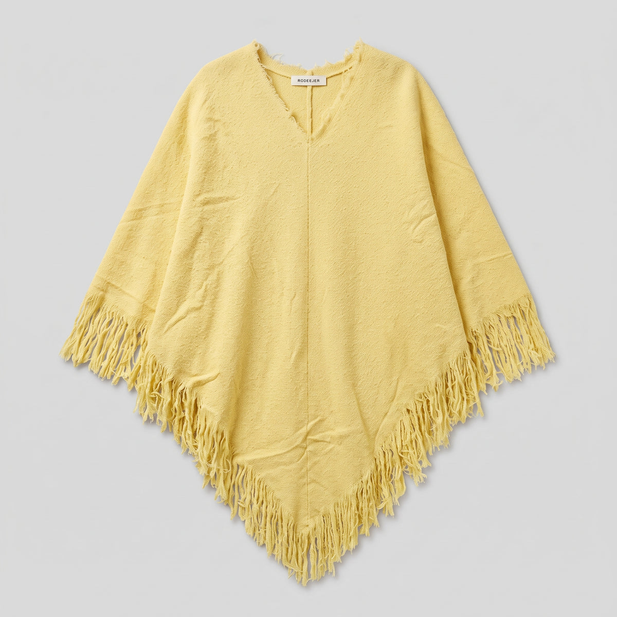 RODEBJER Yellow Fringed Knit Poncho