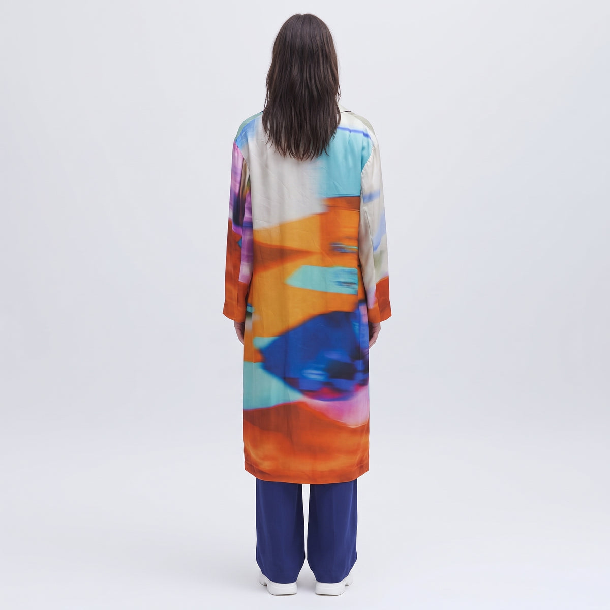 Abstract Print Satin Shirt Dress