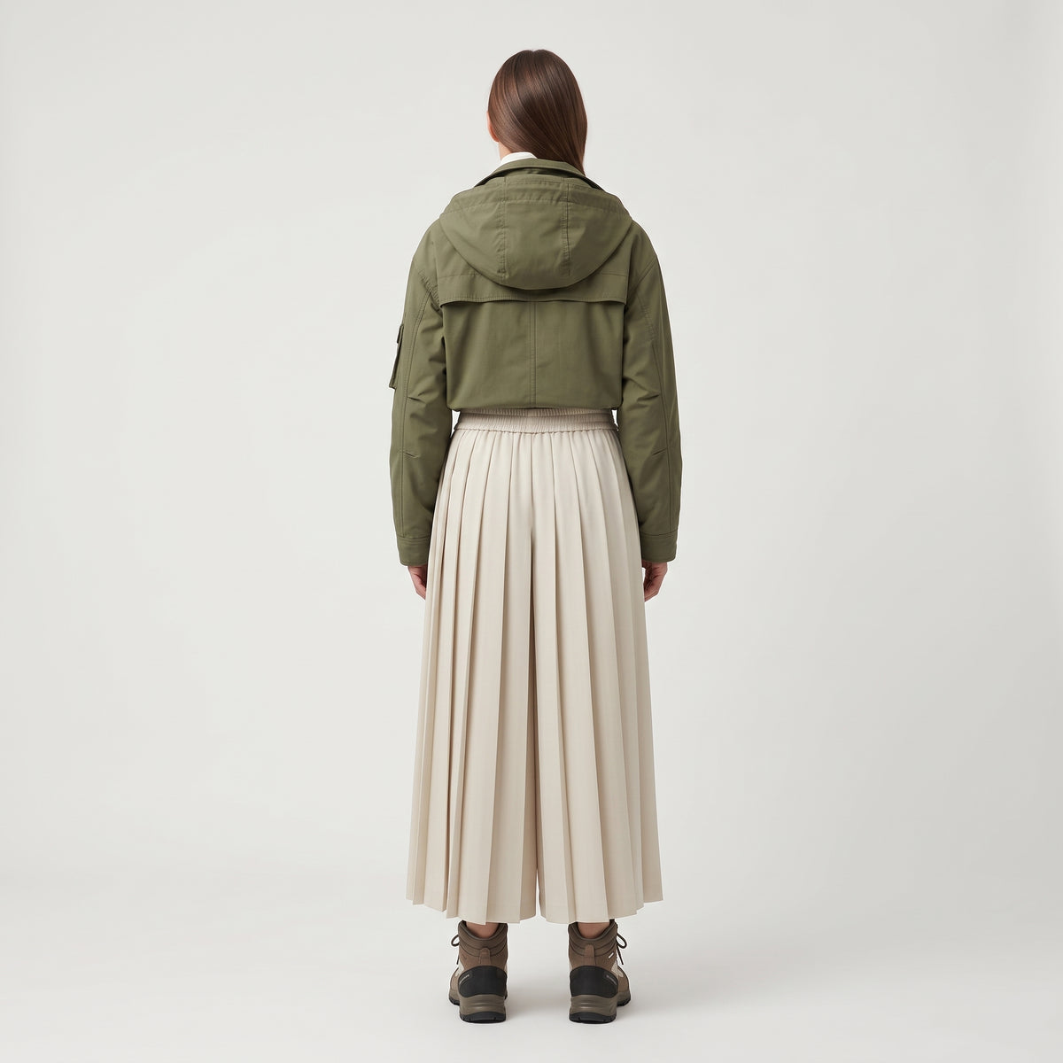 Pleated Wide-Leg Cream Trousers