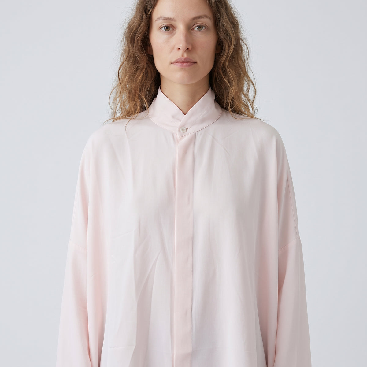 ESKANDAR Oversized Pink Mandarin Collar Shirt - view 2