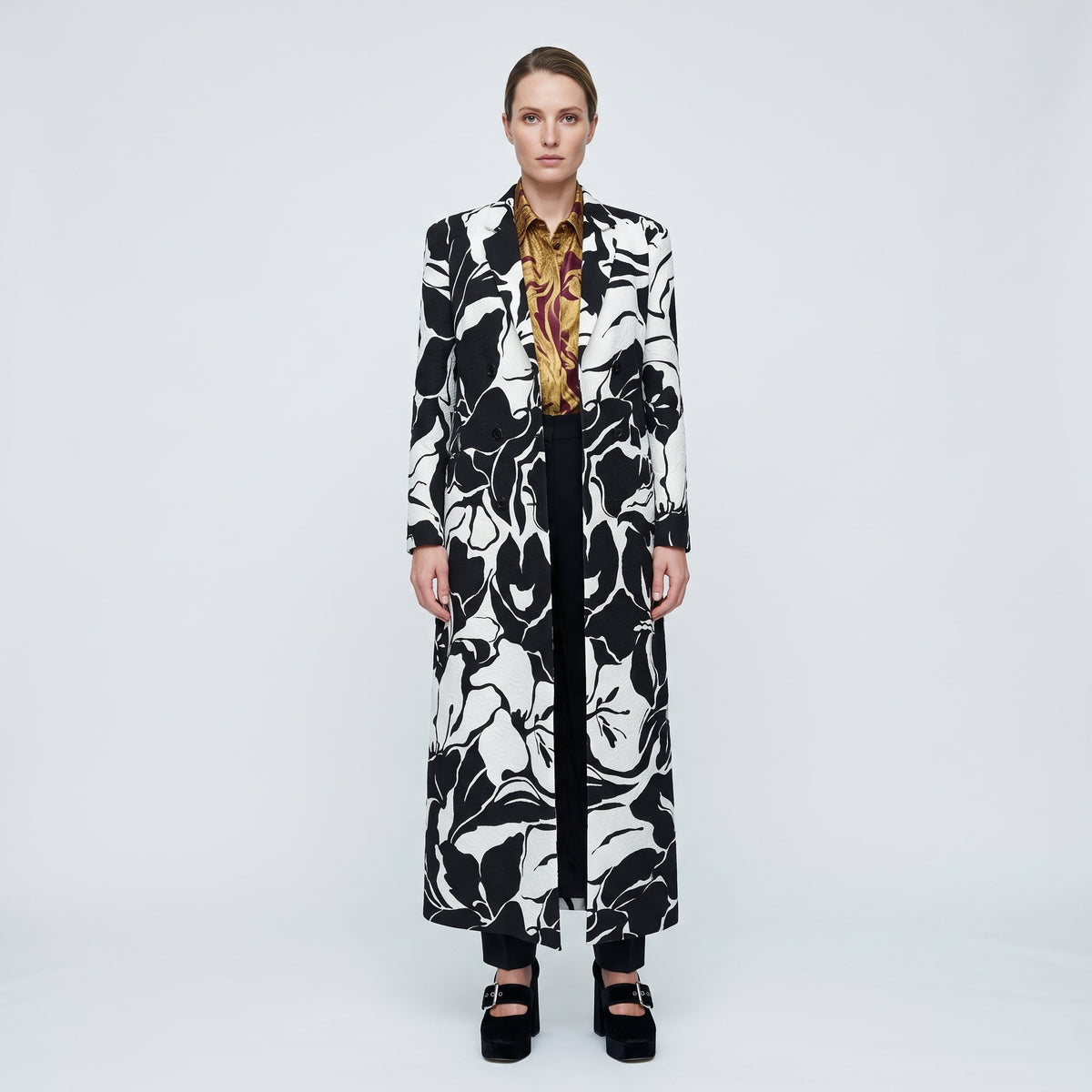 Floral Double-Breasted Long Coat