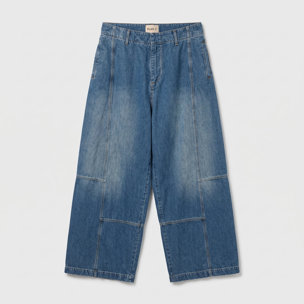 Paneled Wide Leg Denim Jeans