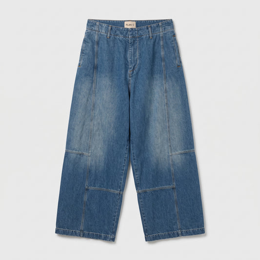 Paneled Wide Leg Denim Jeans