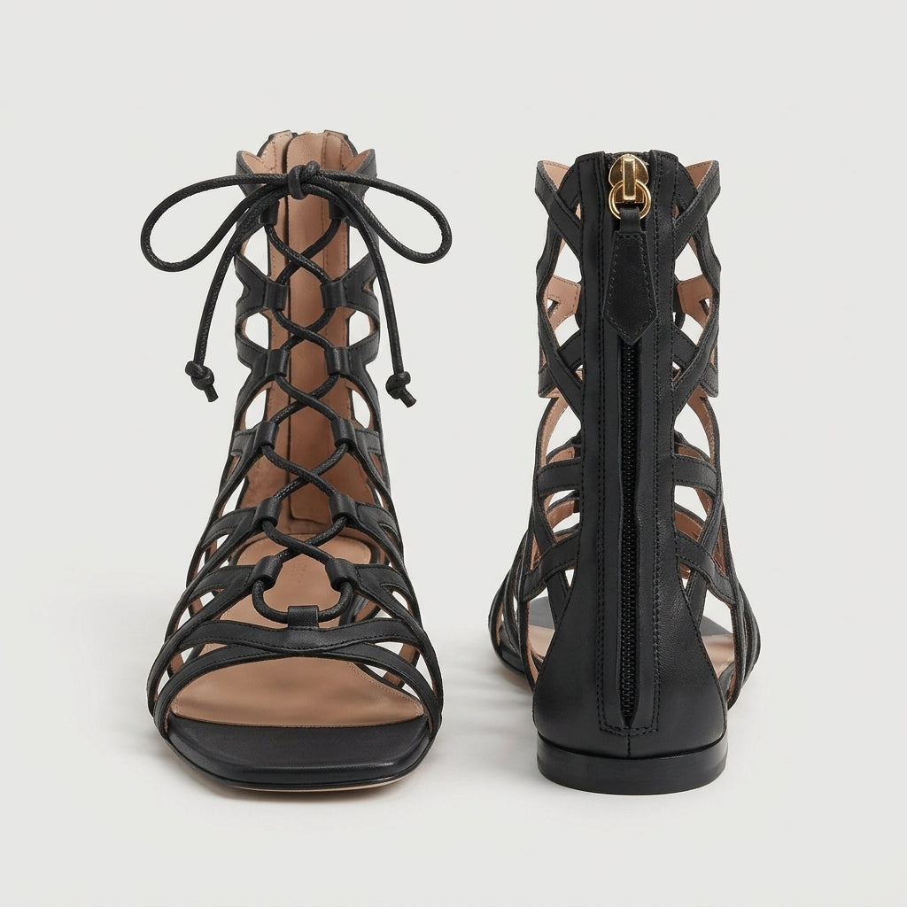 Lace-Up Leather Gladiator Sandals