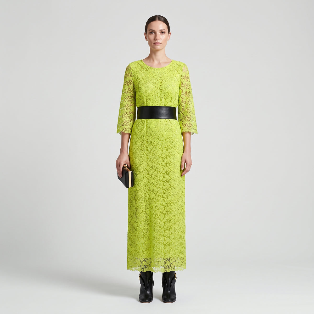 Vibrant Yellow Lace Midi Dress