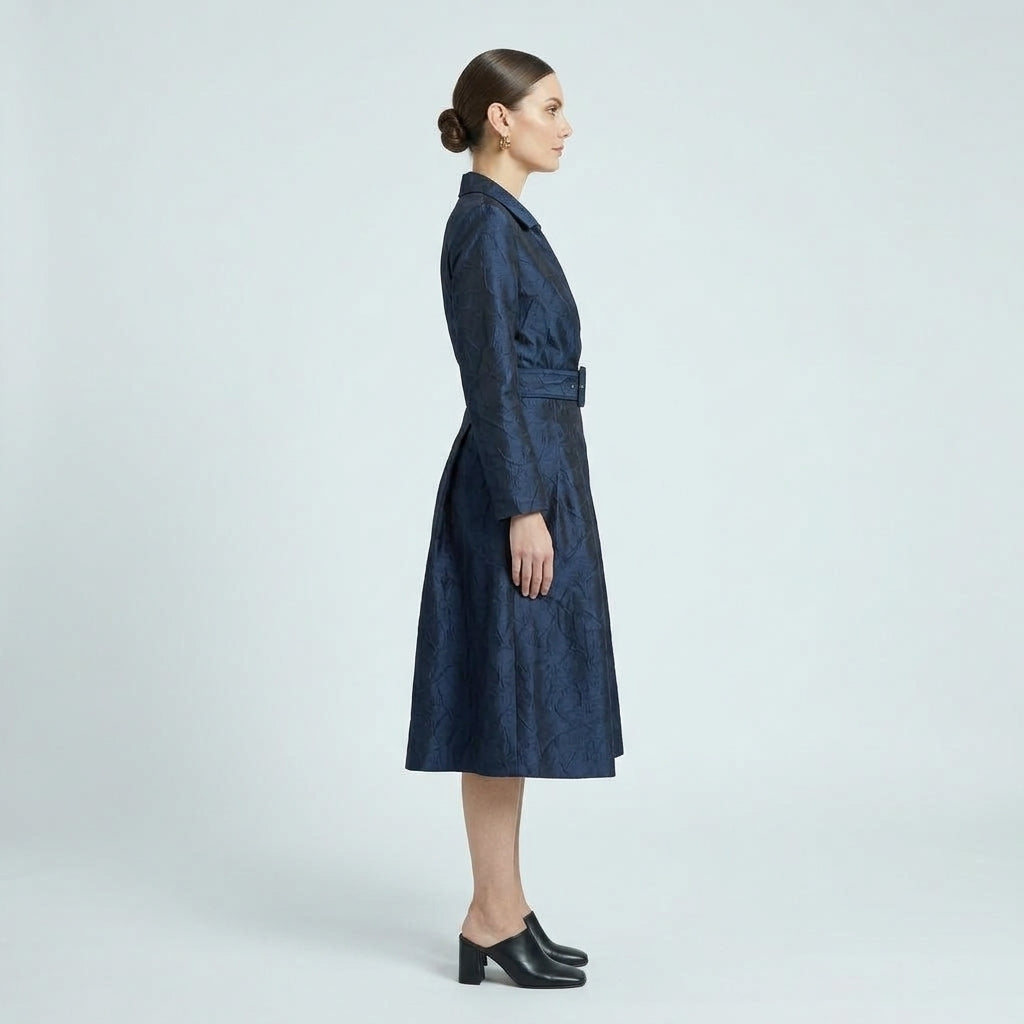 NATAN Navy Belted Jacquard Coat Dress - view 3