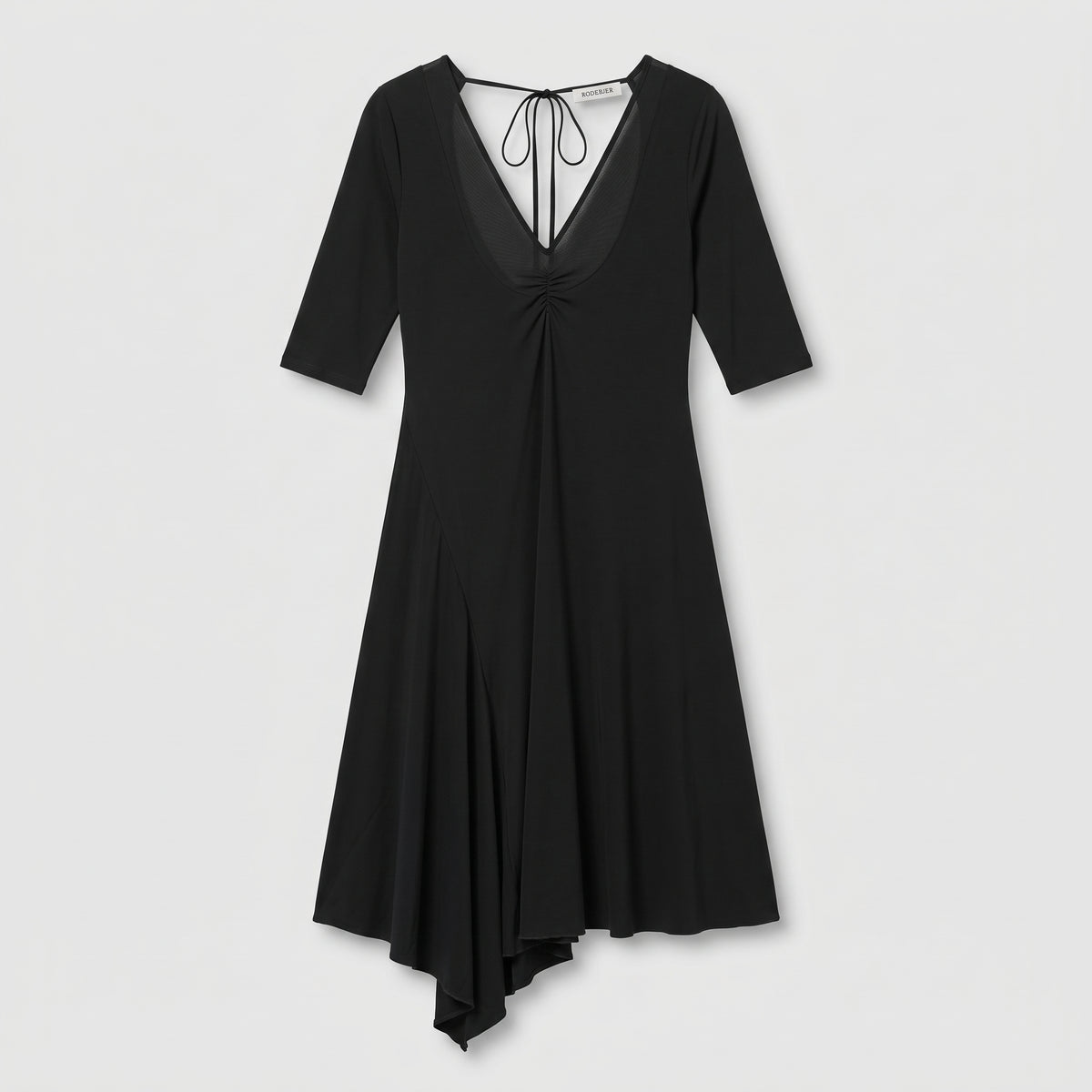 Asymmetric Ruched Black Dress