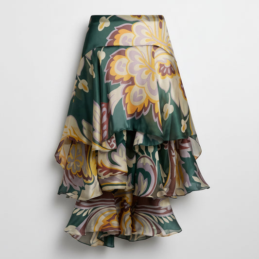 ETRO Floral Tiered Silk Midi Skirt