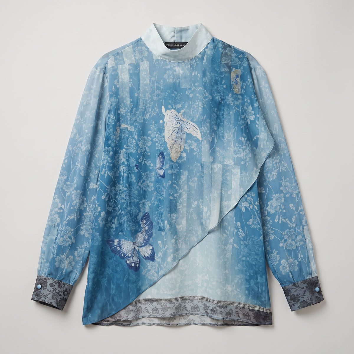 PIERRE LOUIS MASCIA Blue Butterfly Silk Blouse
