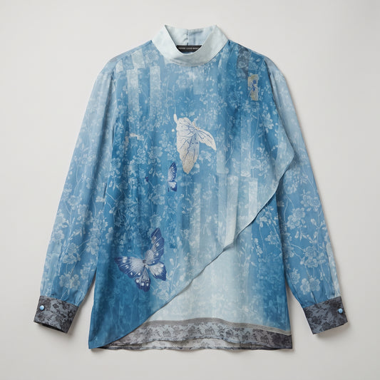 PIERRE LOUIS MASCIA Blue Butterfly Silk Blouse