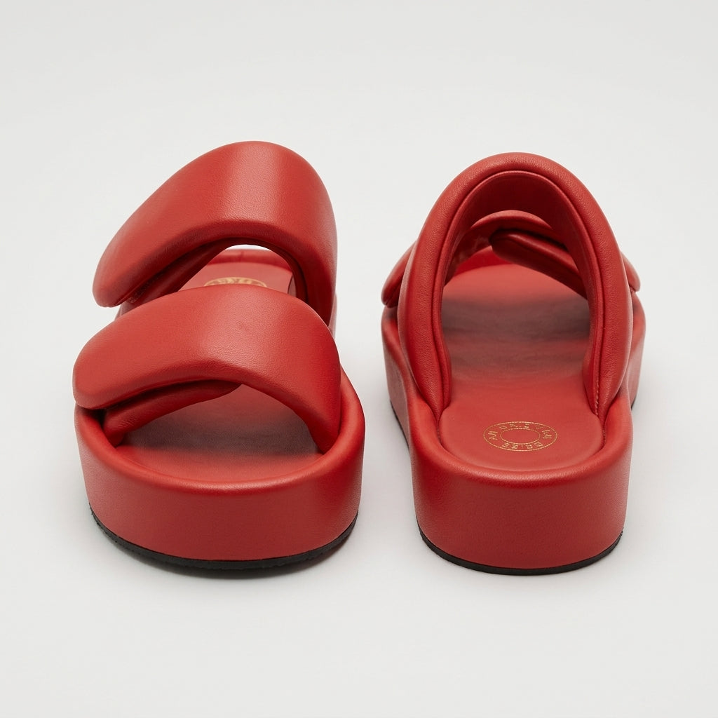 Padded Red Leather Platform Sandals