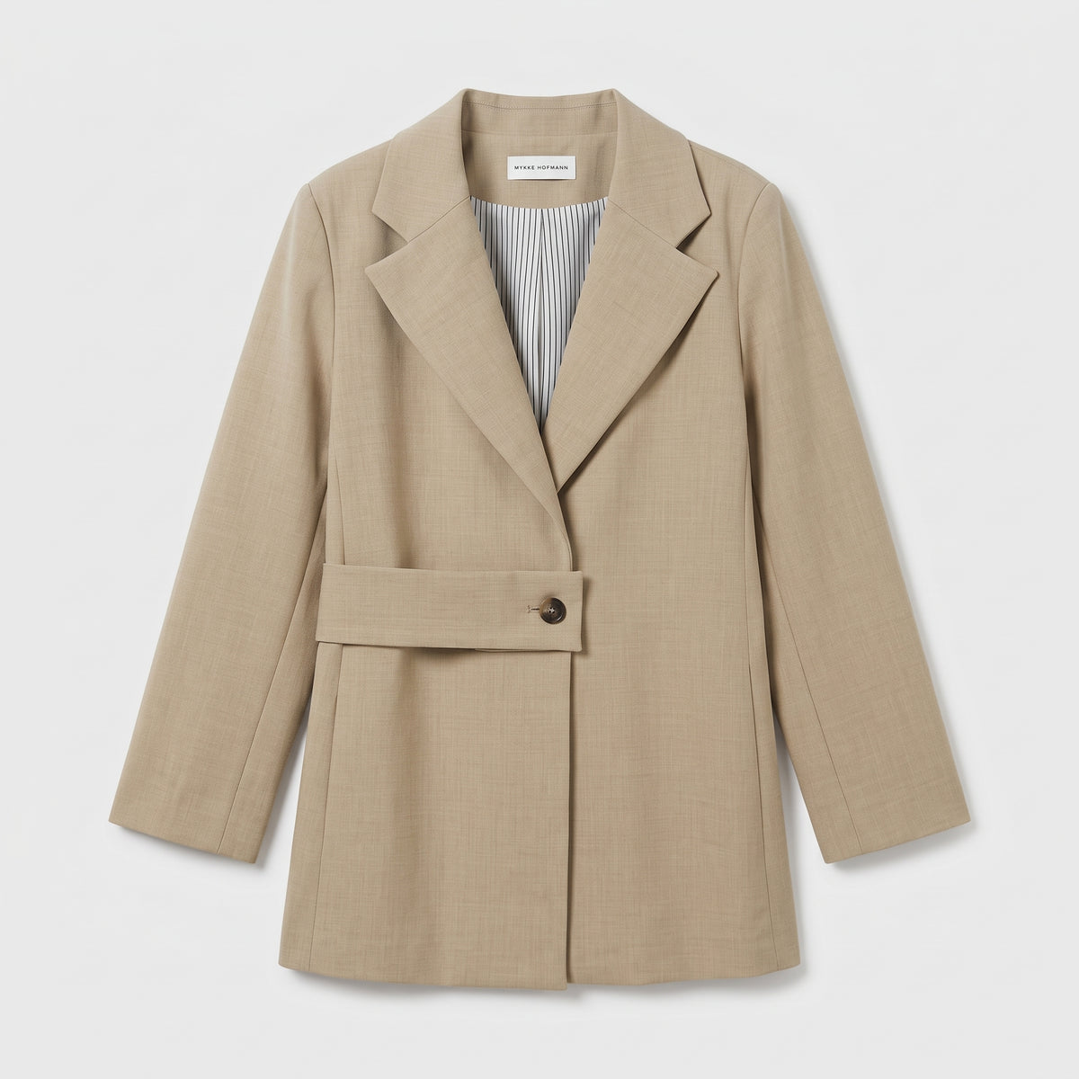 Asymmetric Belted Beige Blazer