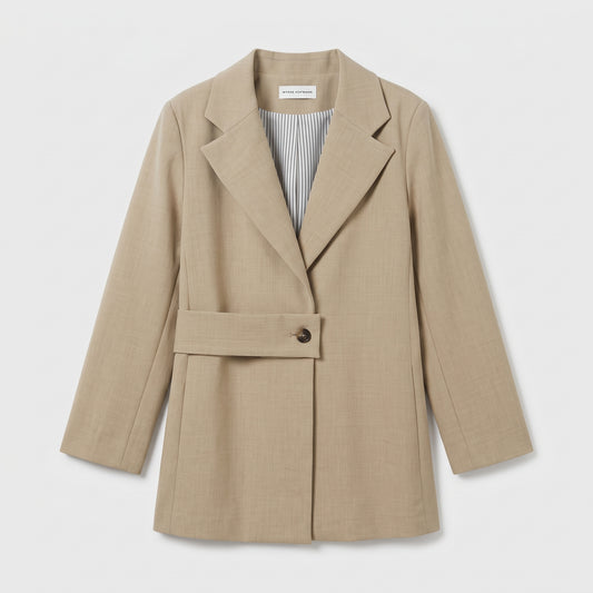 Asymmetric Belted Beige Blazer