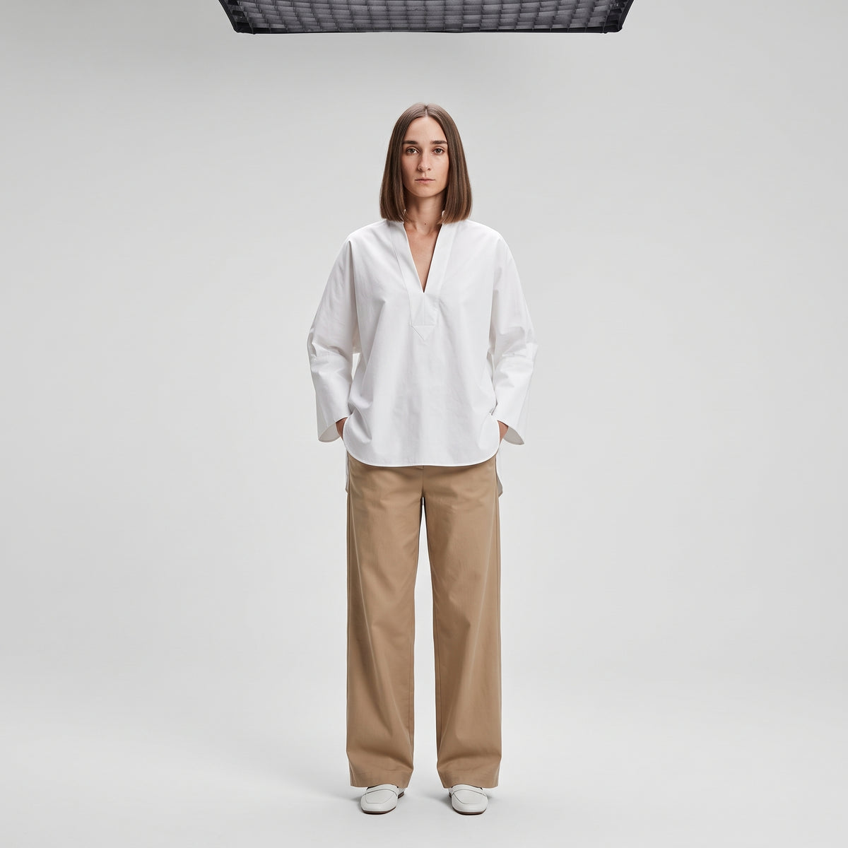 Minimalist White Cotton V-Neck Blouse