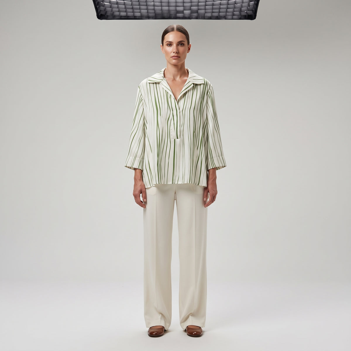 Striped Off-White Green Blouse