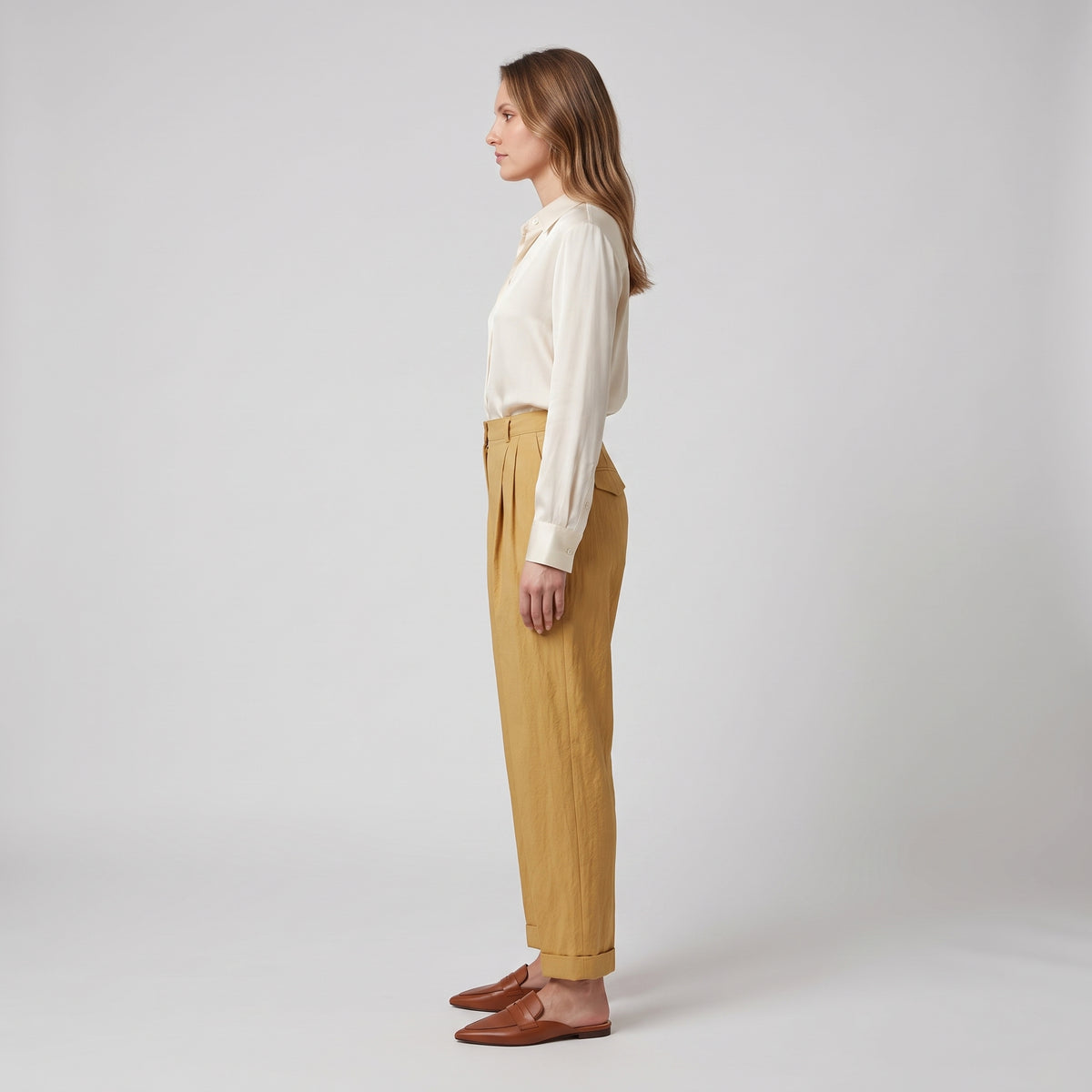 High-Waisted Pleated Gold Trousers