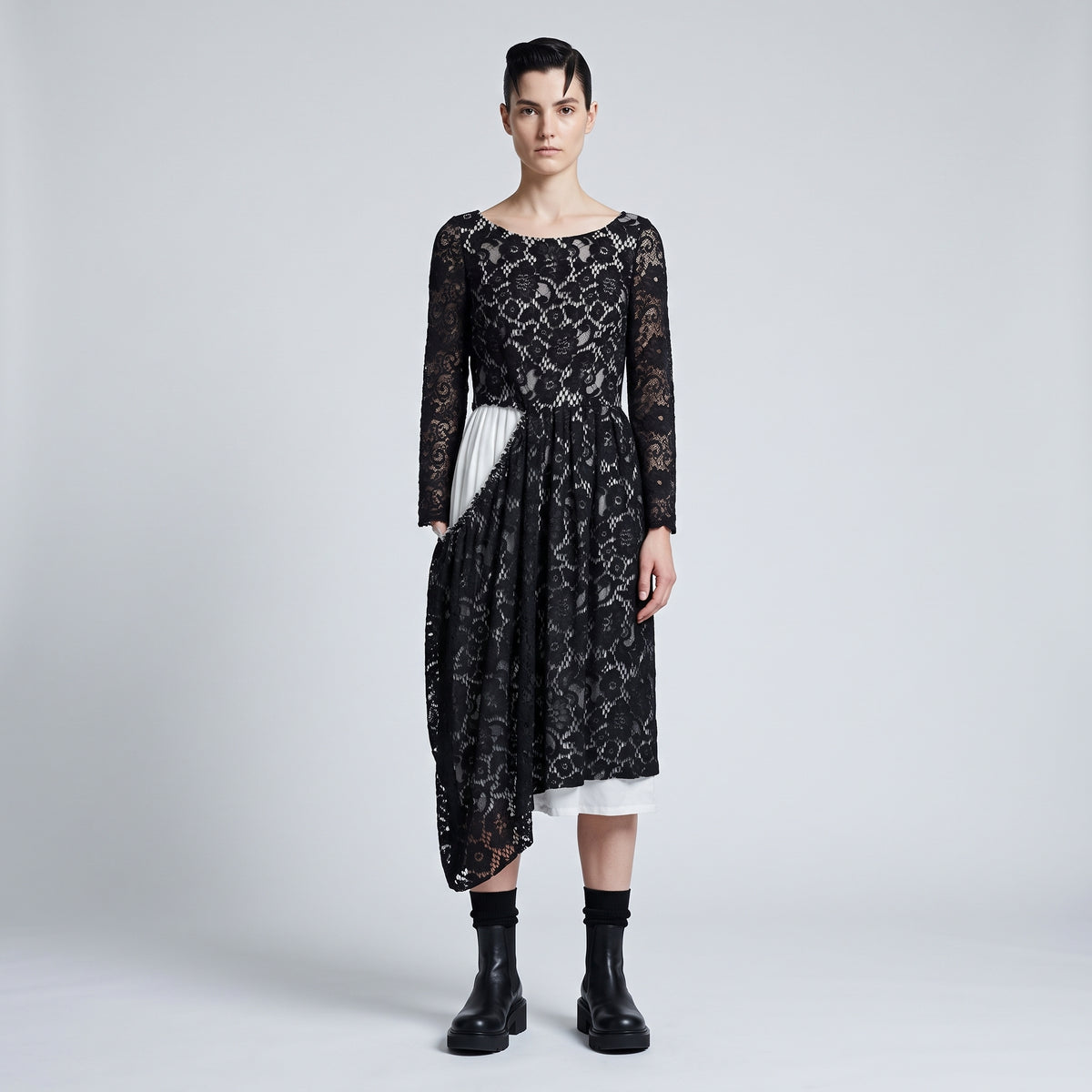COMME DES GARCONS Asymmetric Lace Contrast Dress - view 3