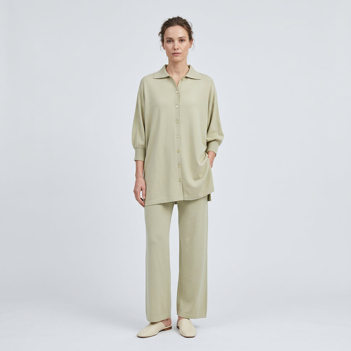 ALBERTA FERRETTI Beige Button Down Knit Top - view 3