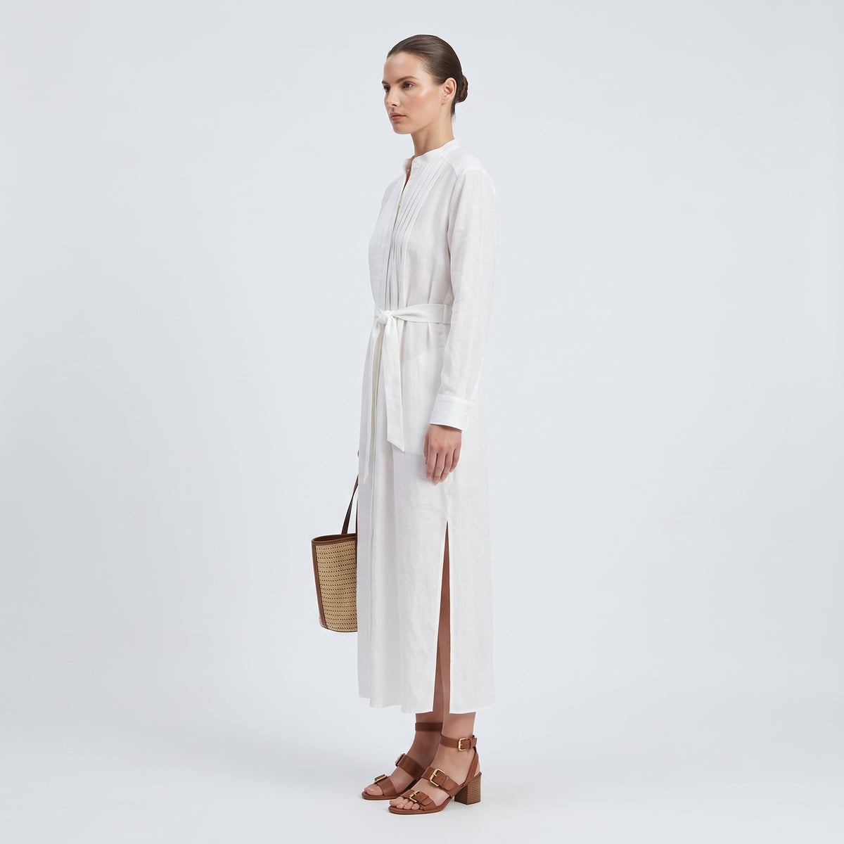ALBERTA FERRETTI White Pleated Belted Shirt Dress - view 4