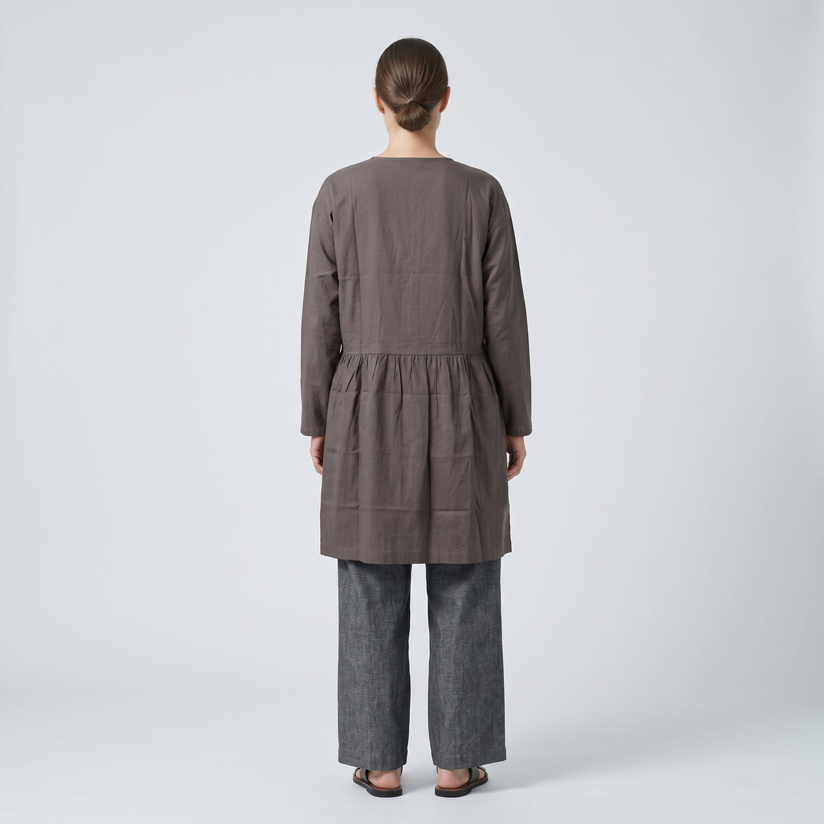ESKANDAR Brown Collarless Long Tunic Shirt - view 5