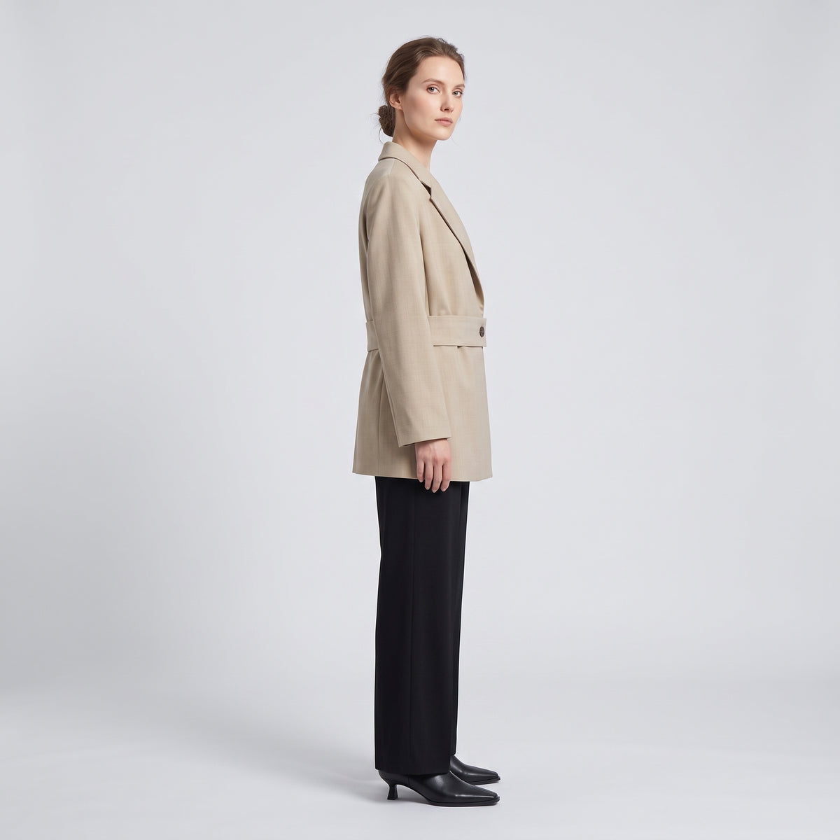 Asymmetric Belted Beige Blazer