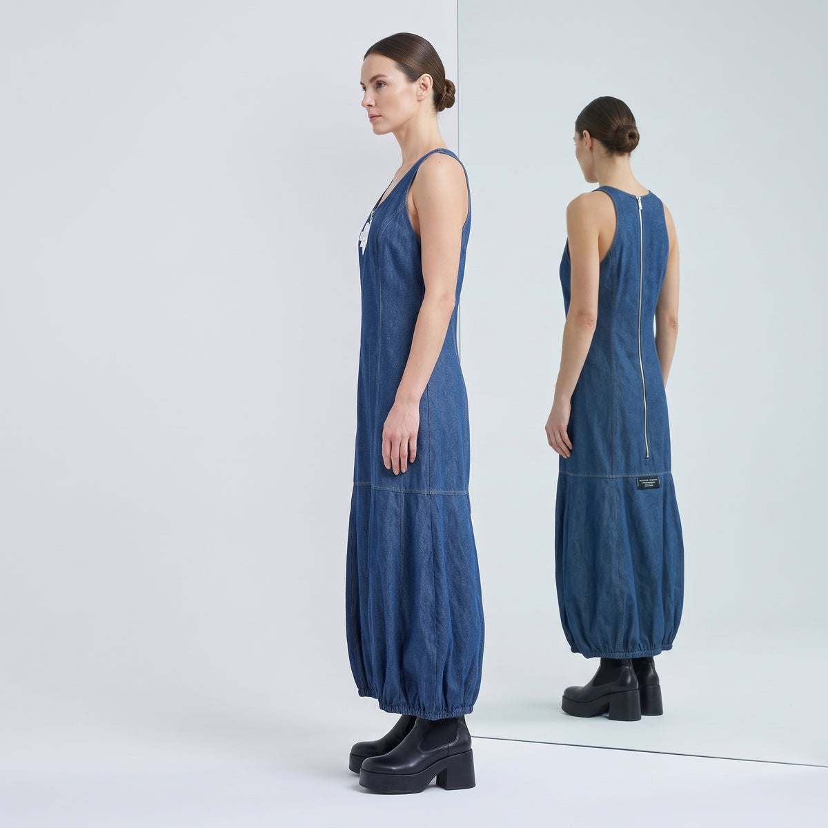 VICTORIA TOMAS Heart Detail Denim Balloon Dress - view 4