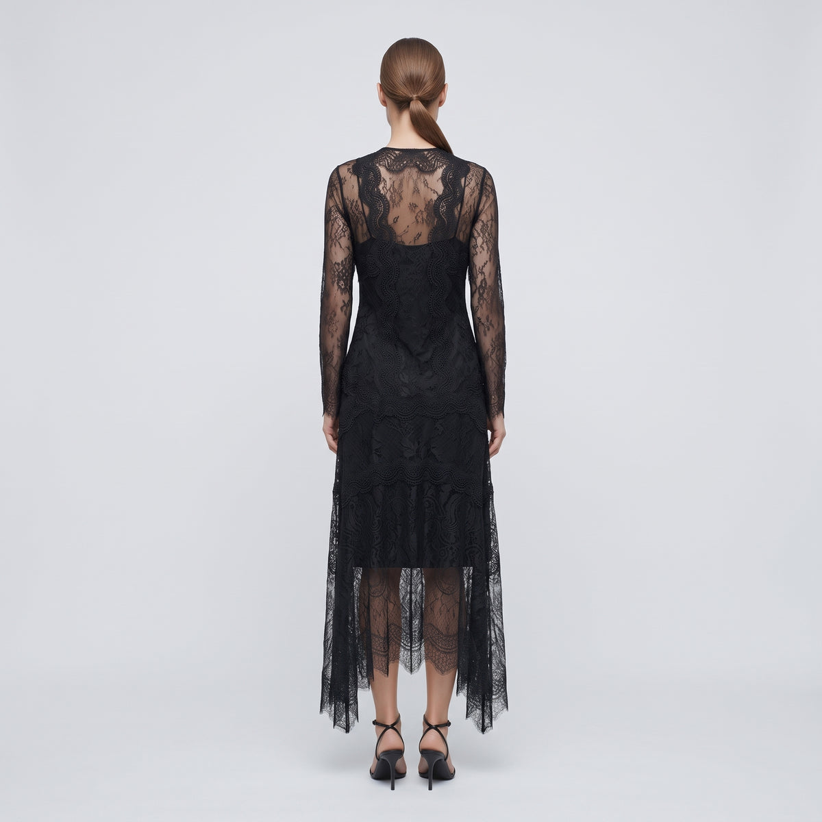 ALBERTA FERRETTI Sheer Black Lace Midi Dress - view 5