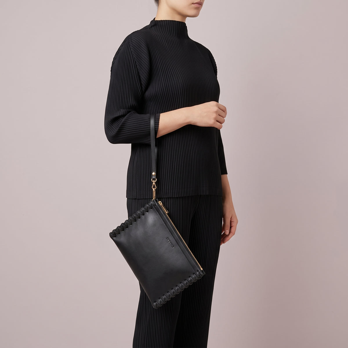 ETRO Whipstitched Black Leather Pouch - view 3