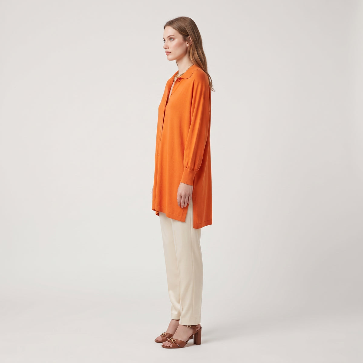 ALBERTA FERRETTI Orange Oversized Knit Polo Top - view 4
