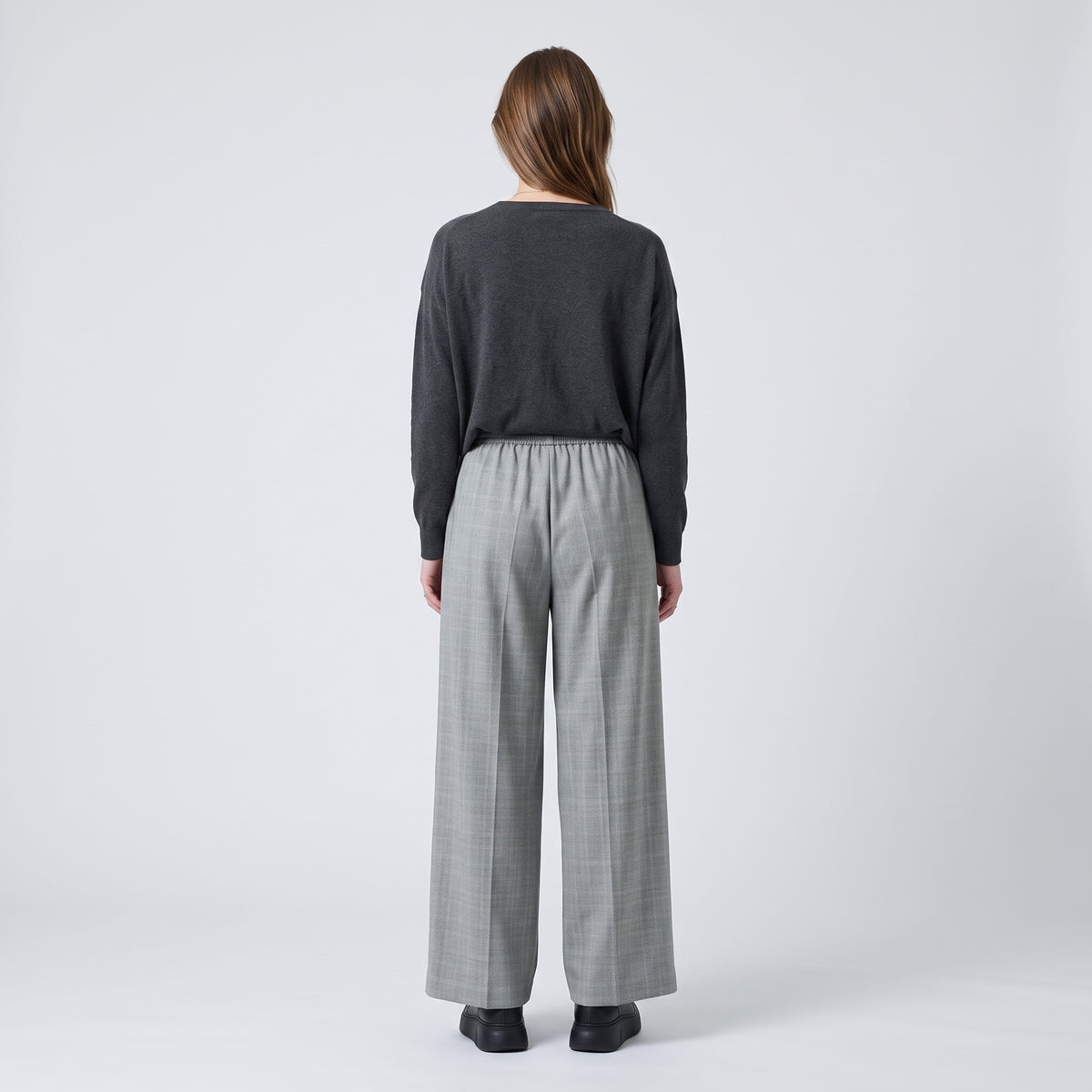 Grey Check Wide Leg Trousers