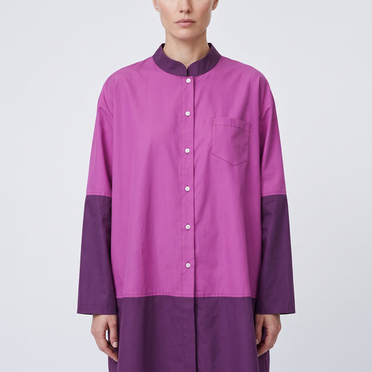 TSUNODA Color-Blocked Purple Band-Collar Shirt - view 2