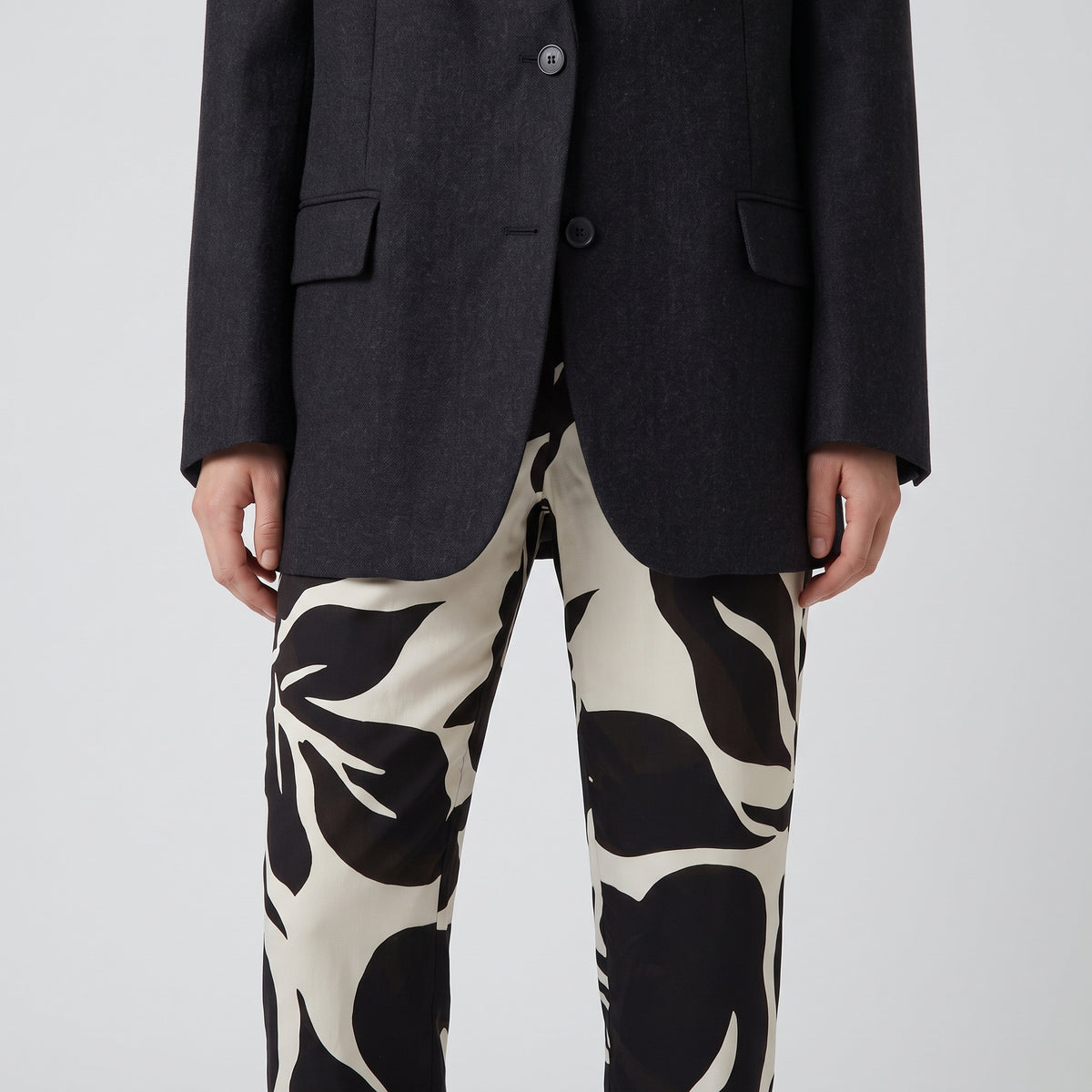 Monochrome Leaf Print Trousers