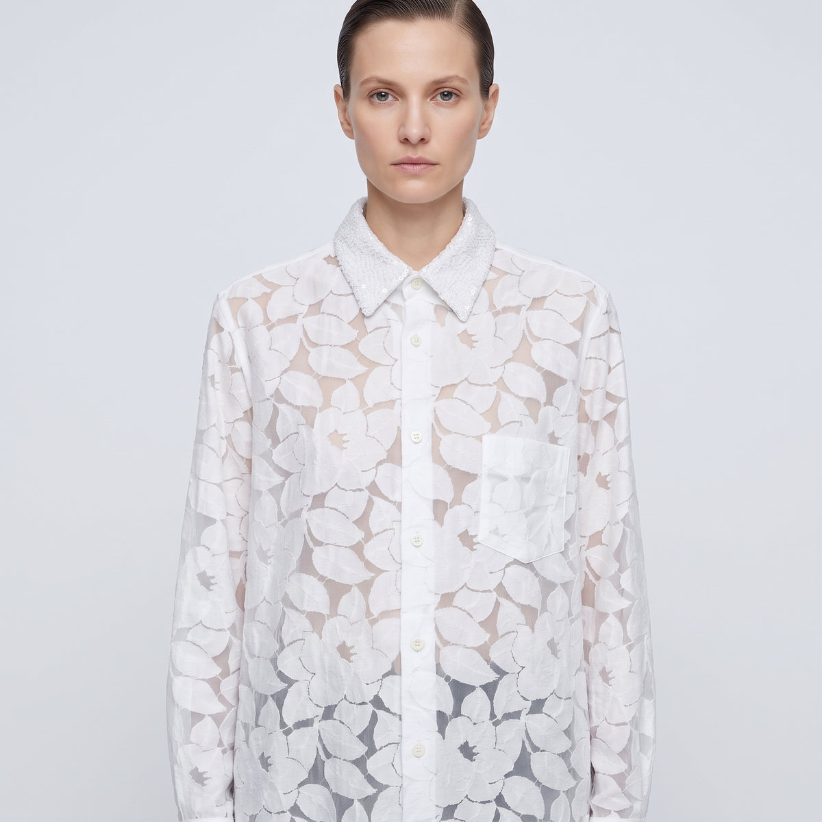 White Floral Burnout Lace Shirt