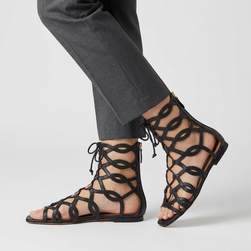Lace-Up Leather Gladiator Sandals