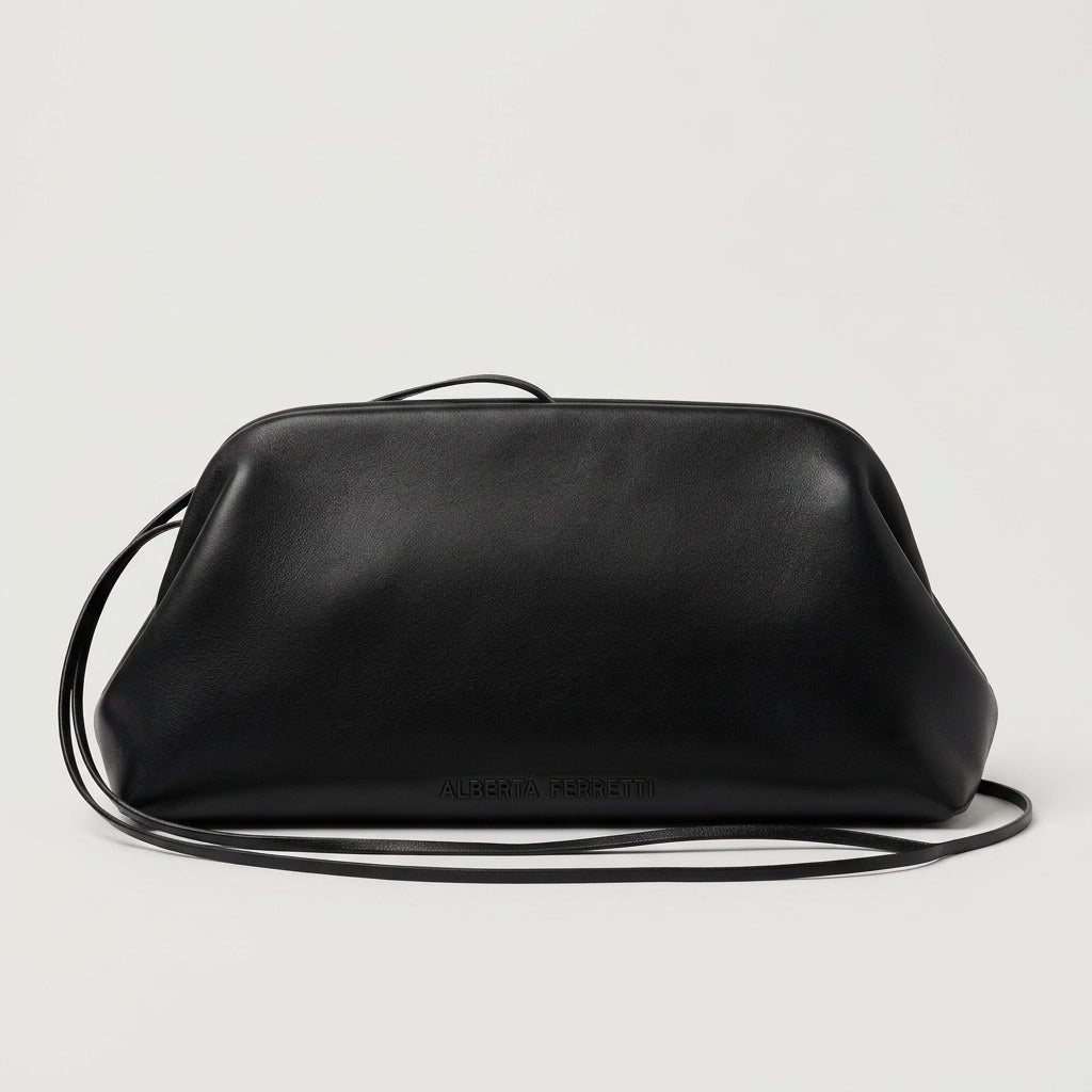 Minimalist Black Leather Clutch Bag