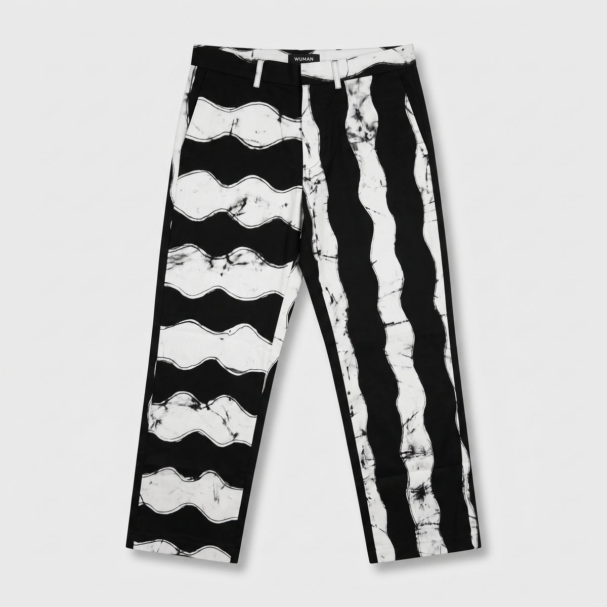 WUMAN Monochrome Wave Print Trousers