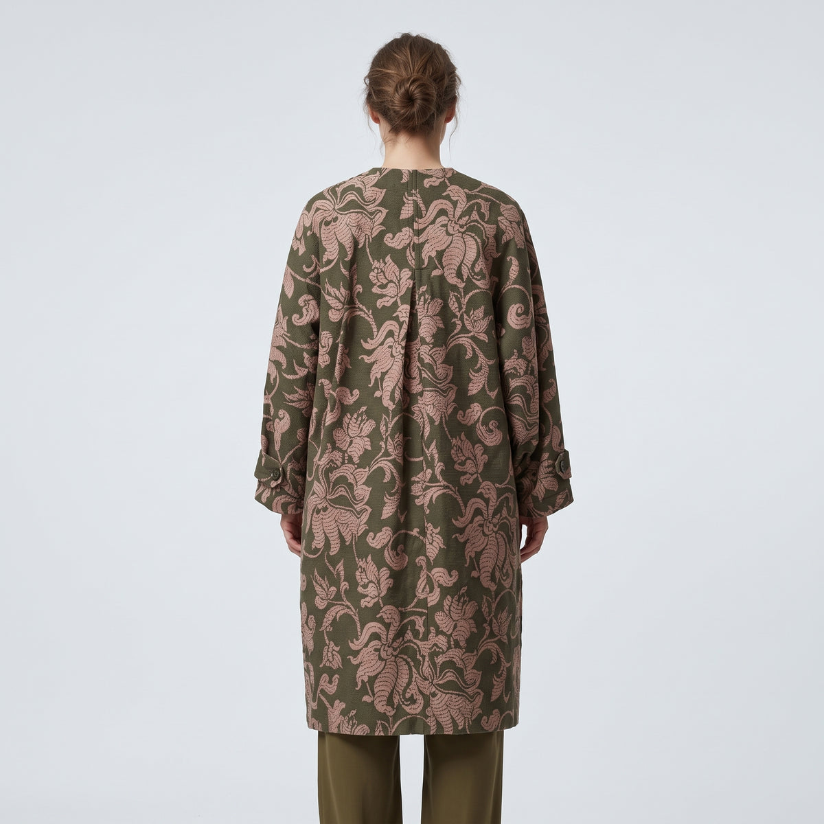 Olive Floral Jacquard Coat