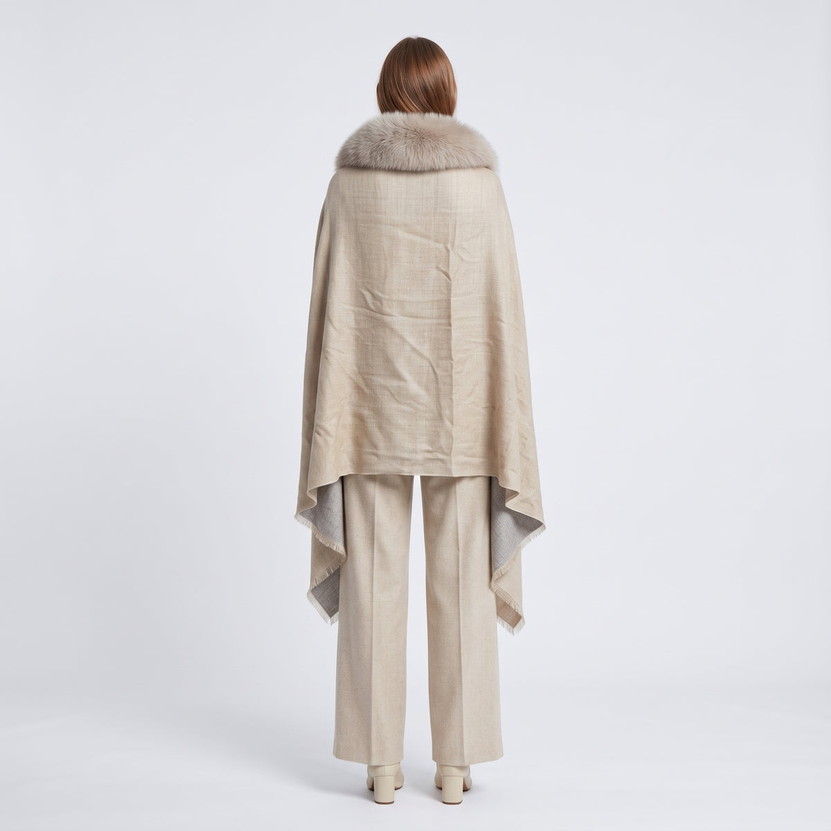 AMA PURE Fur Trimmed Wool Scarf Cape - view 5