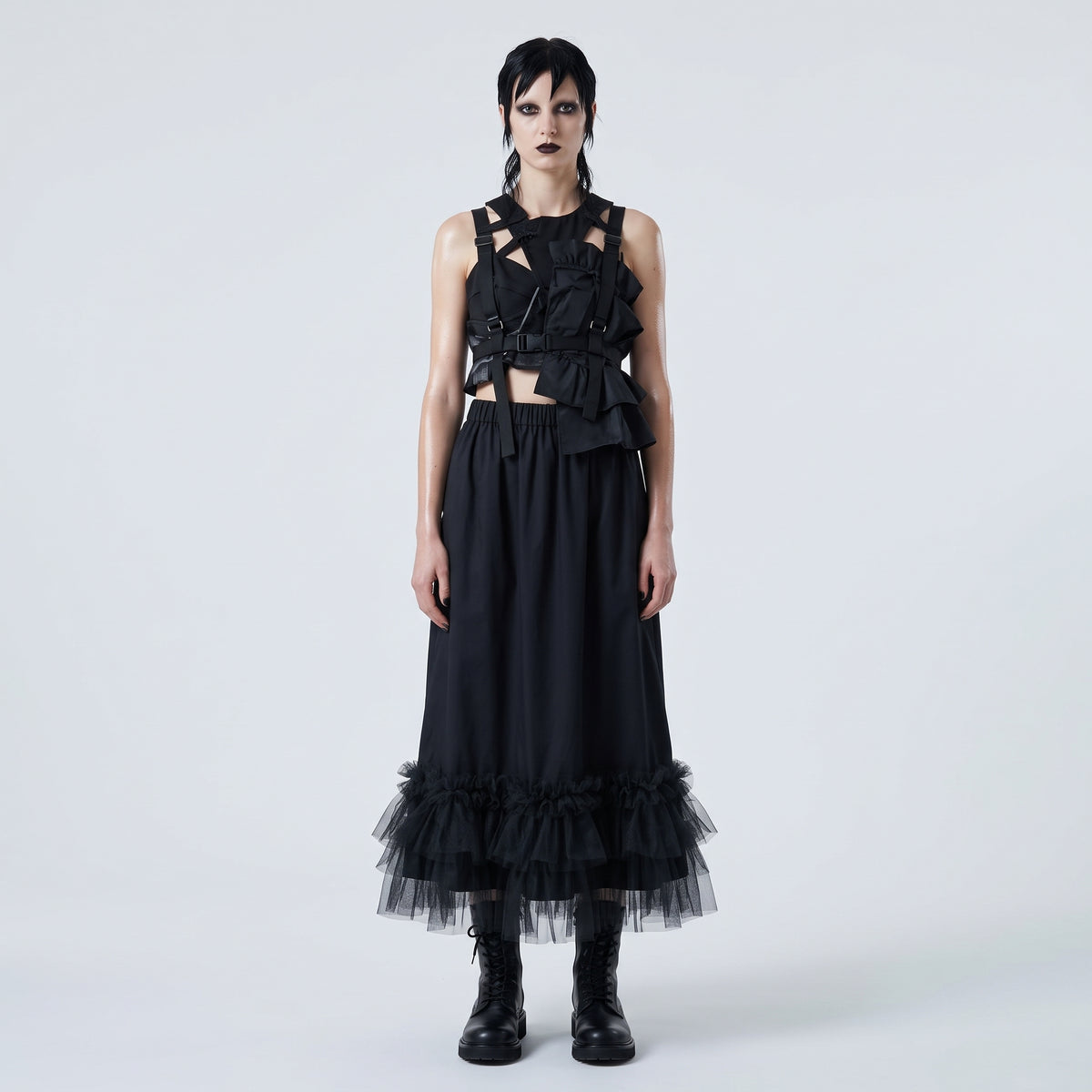 NOIR KEI NINOMIYA Ruffled Tulle Trim Midi Skirt - view 3