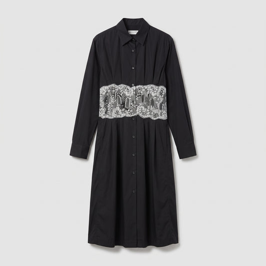 DRIES VAN NOTEN Lace Insert Cotton Shirt Dress