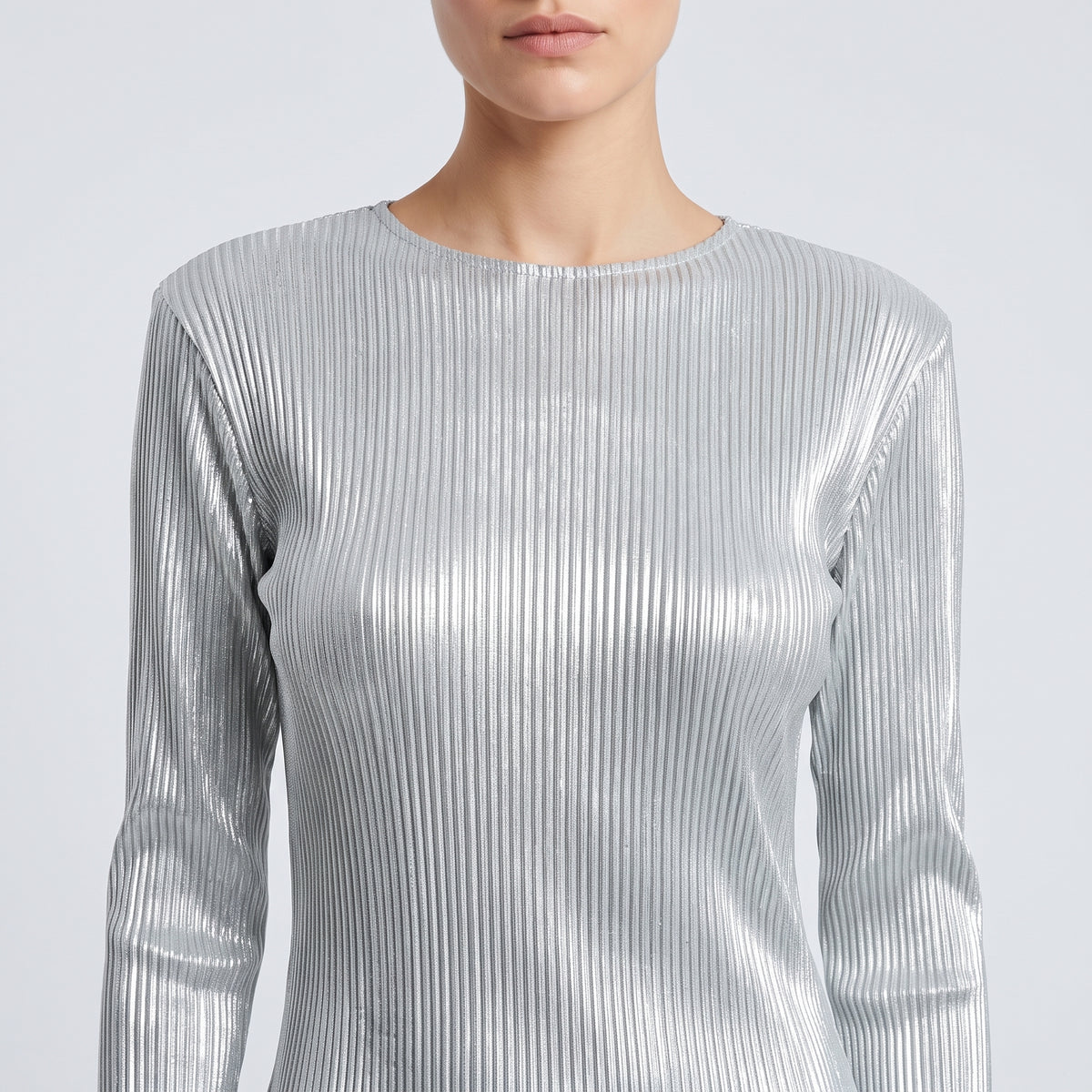 ACT N1 Silver Pleated Long Sleeve Dress - view 2