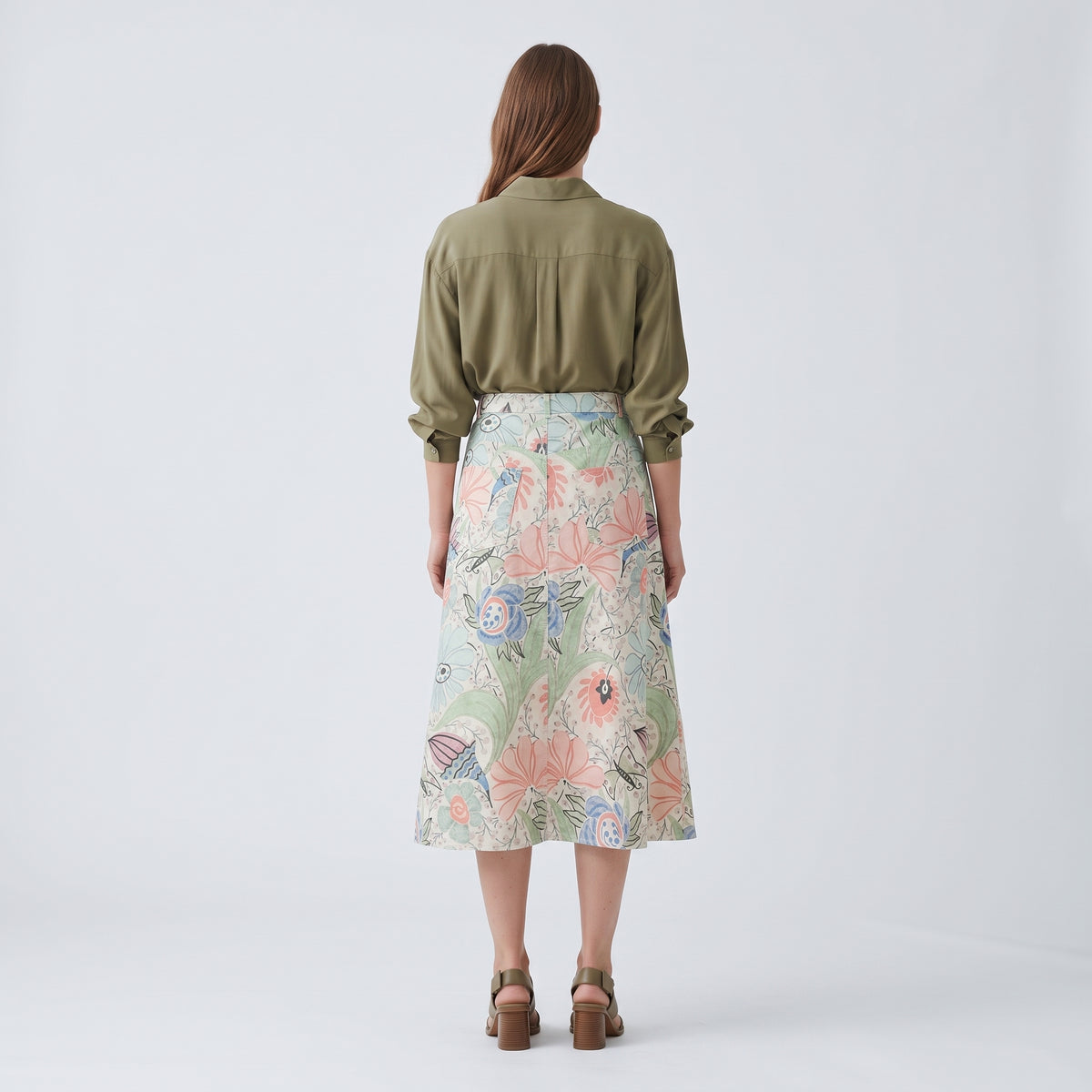 Floral Button Front A-Line Skirt