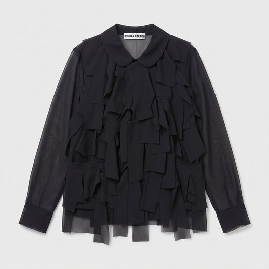 Sheer Cascading Ribbon Blouse