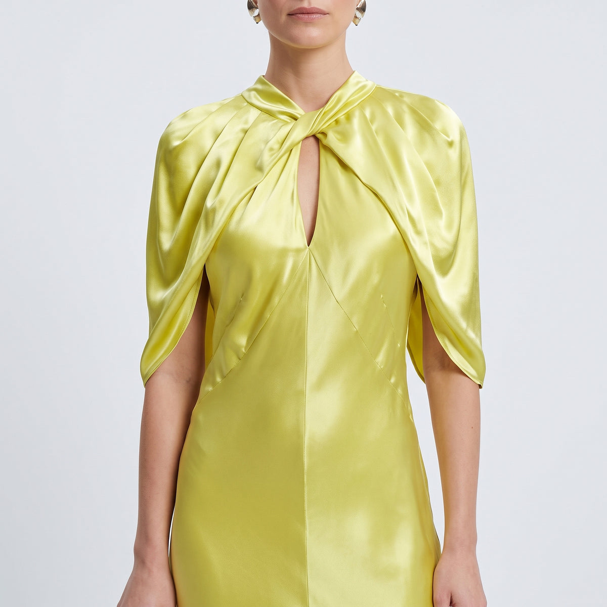 Draped Yellow Satin Maxi Dress