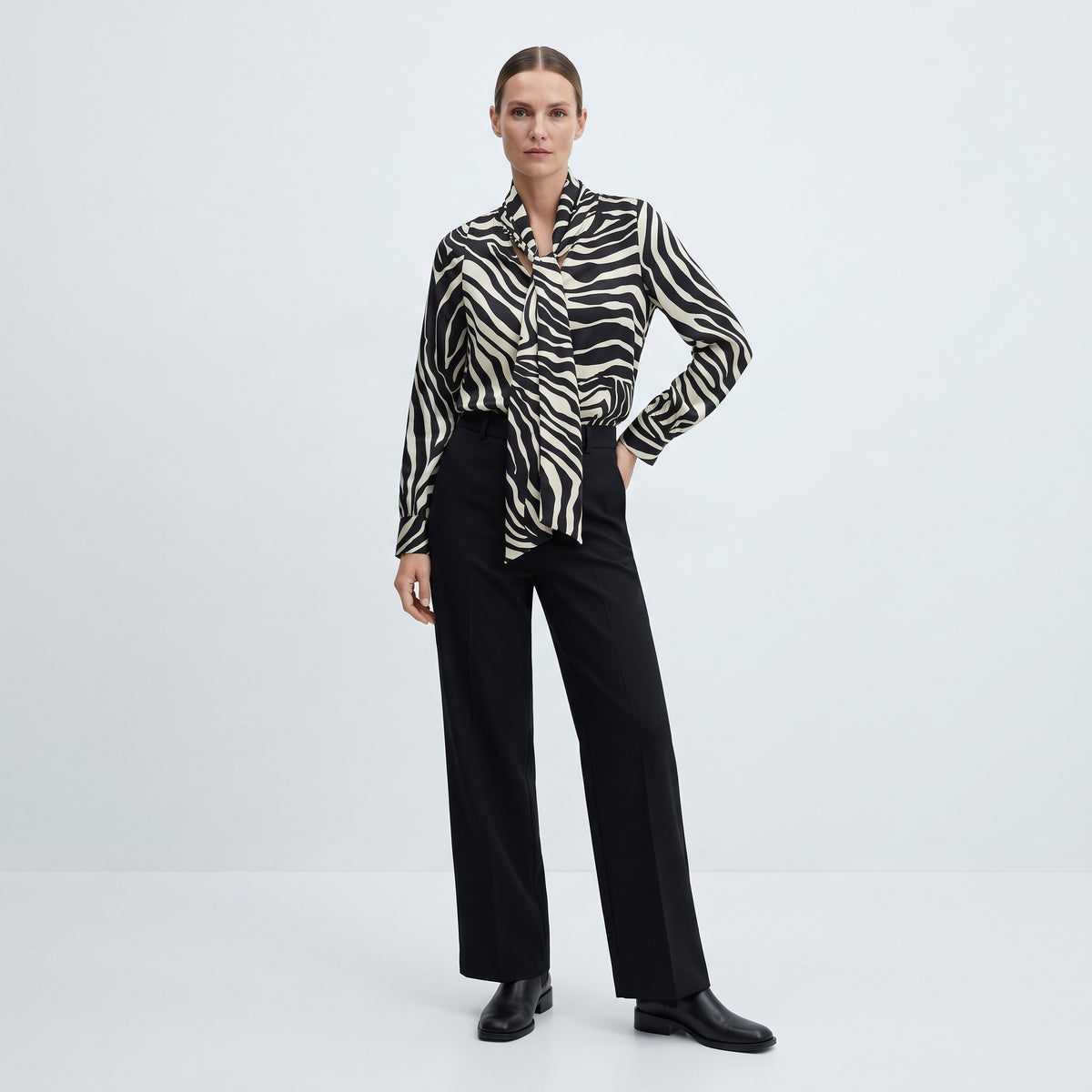 CALCATERRA Zebra Print Tie Neck Blouse - view 2