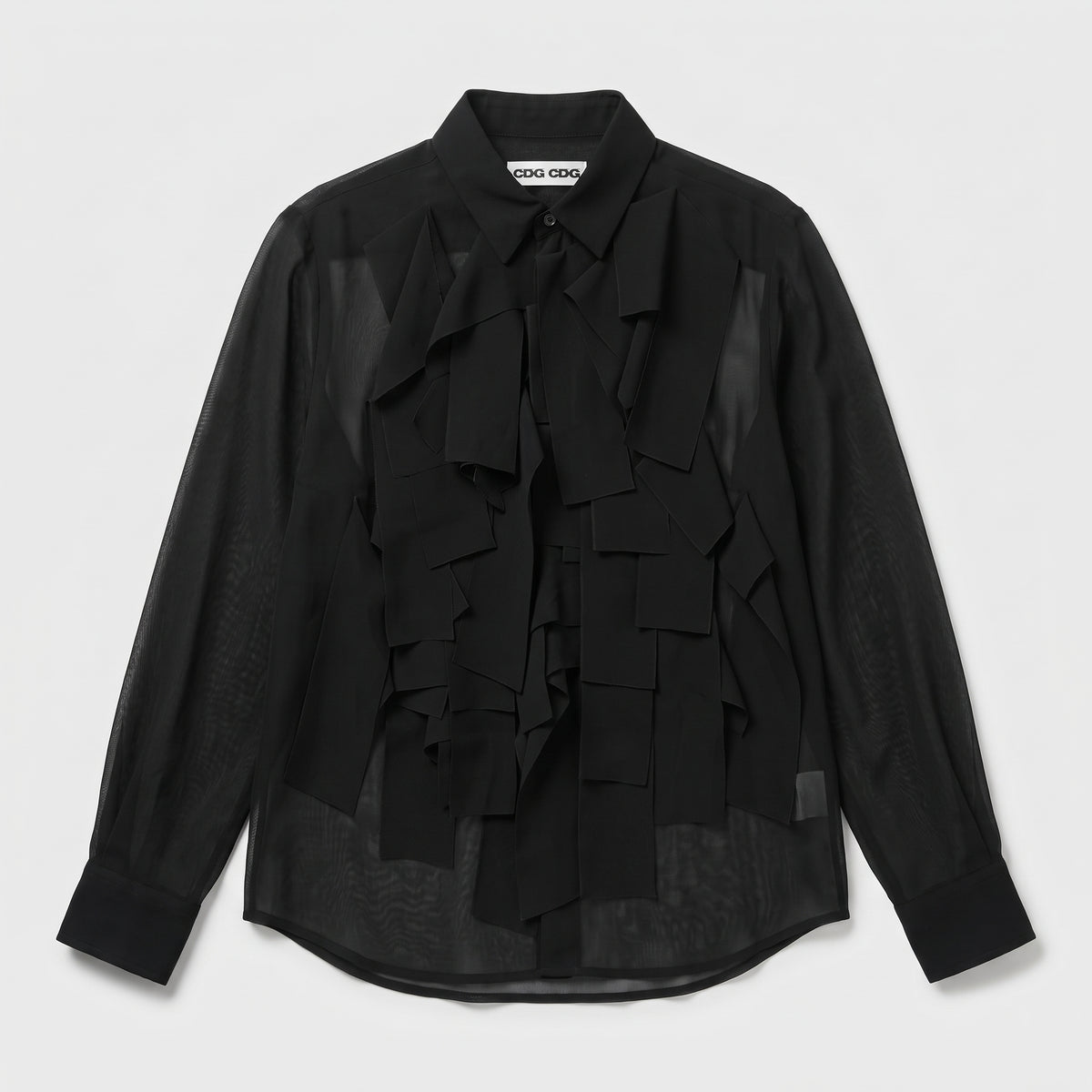 Ruffled Sheer Black Button Shirt