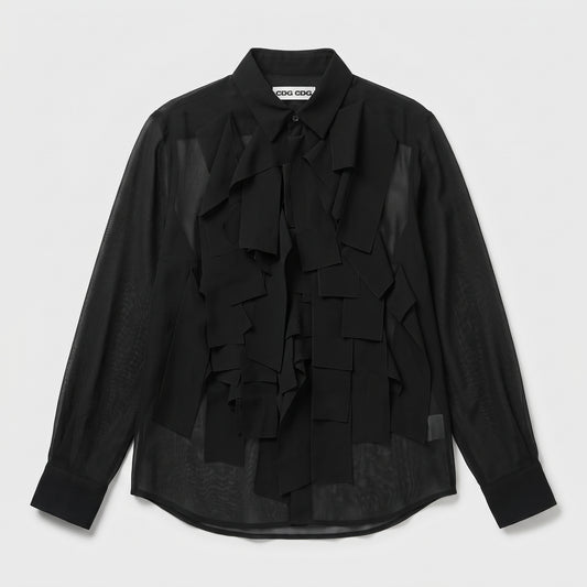 CDG CDG Ruffled Sheer Black Button Shirt
